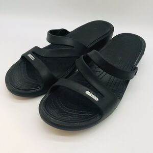 Crocs Patricia Wedge Heel Sandals Women's 10 Strappy Black Slide Casual Shoe